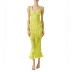 Alice + Olivia Veronique Pointelle Scoop Neck Dress – Lemon – NWT Small Crochet